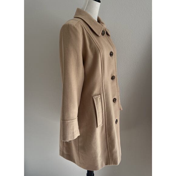 Lands’ End Coat Womens 14 Tan/Camel Button Front Mid-Length Classic Overcoat - Picture 2 of 11
